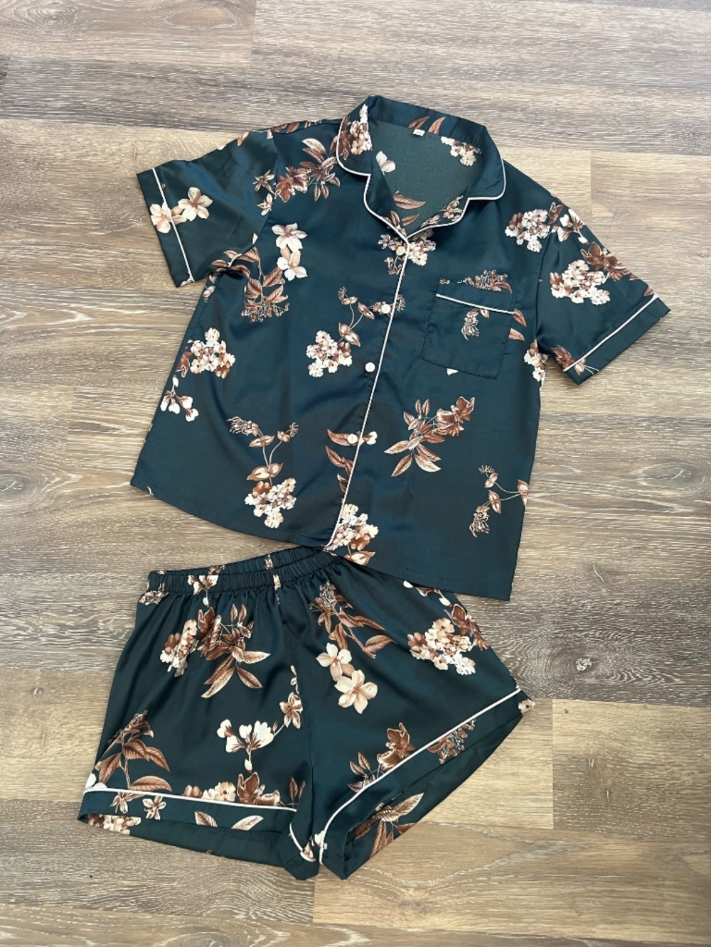 Floral Satin Pajama Shorts Set